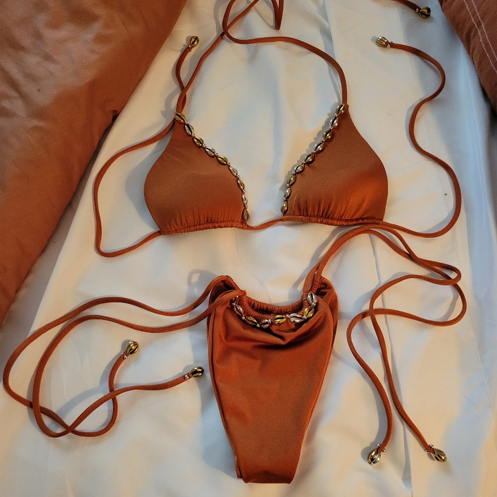 Orange/ Teracotta Shell Bikini Medium/ Large - image 1
